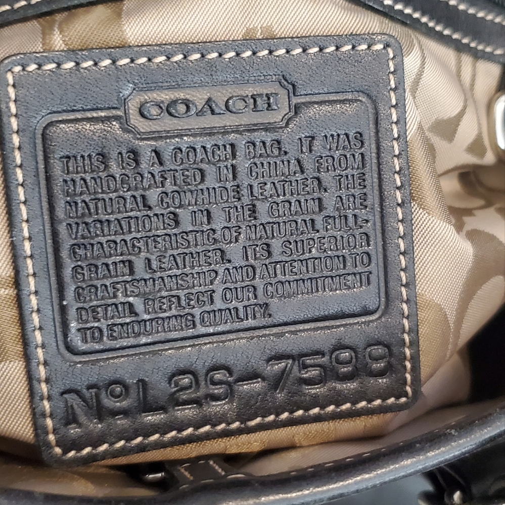 COACH Hampton 7588 Black Leather Satchel Tote Bag Contrasting Stictchung - Picture 8 of 9